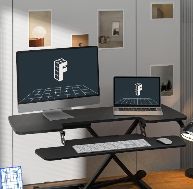FLEXISPOT Sit to Stand up Desk Riser 42in Standing Desk Converter Height Adjustable Computer Workstation with Large Keyboard Tray Black