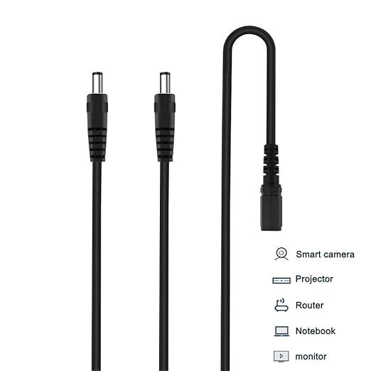 DC Power Splitter Security Camera Power Splitter 12V CCTV Power Cable (1 Female to 2 Male 5.5mm X 2.1mm, 5Pack)