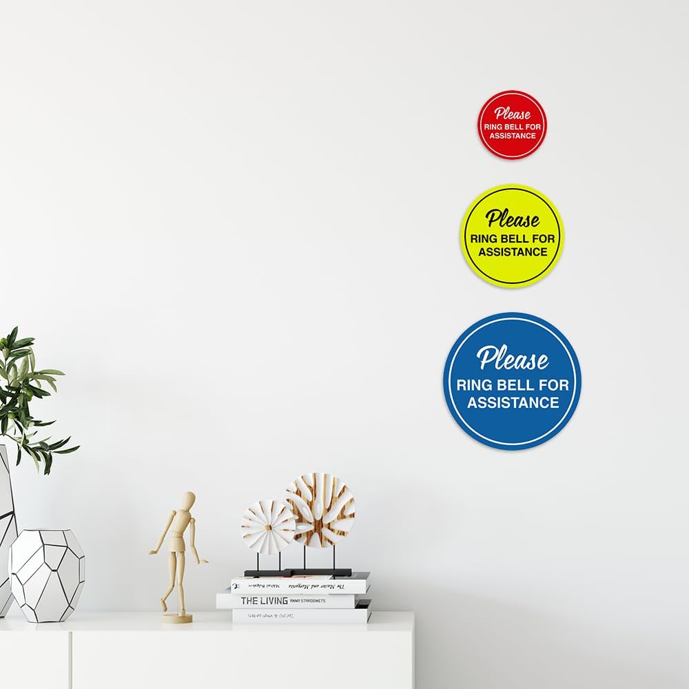 Signs ByLITA Circle Please Ring Bell For Assistance Wall or Door Sign | Easy Installation | Front Desk Reception Sign (Black/Silver) - Small (1 Pack)