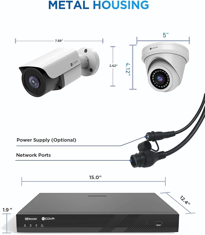4COVR 4K PoE 32 Channel Security Camera System, Human/Vehicle Detection, UHD NVR 8TB HDD, 12 Dome 12 Bullet 8MP Commercial IP Camera IP67 Night Vision, Business Surveillance Outdoor, LYH37E8M3224
