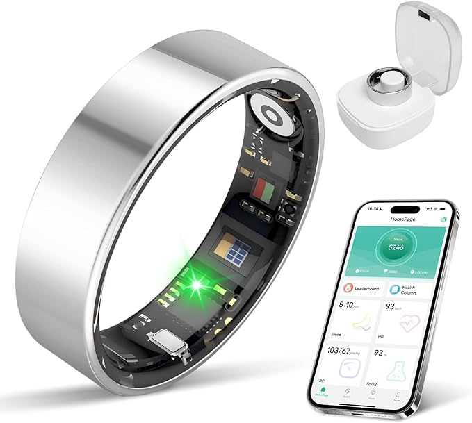 Smart Ring IP68 Waterproofï¼5-Day Long Battery Life, No Subscription Feeï¼Fitness Health Tracker for Men Women, Heart Rate & Sleep Monitoring Daily Useï¼iOS&Android Compatible (Silver, 12)