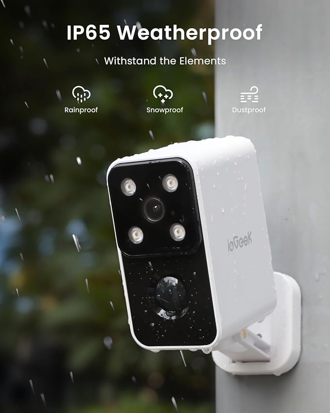 ieGeek Security Cameras Wireless Outdoor Pan Rotating 180ยฐ Home Outdoor Security Camera, 2K Battery Powered WiFi Camera with AI Motion Detection, Spotlight/Siren,Color Night Vision,Works w/Alexa(2Pcs)
