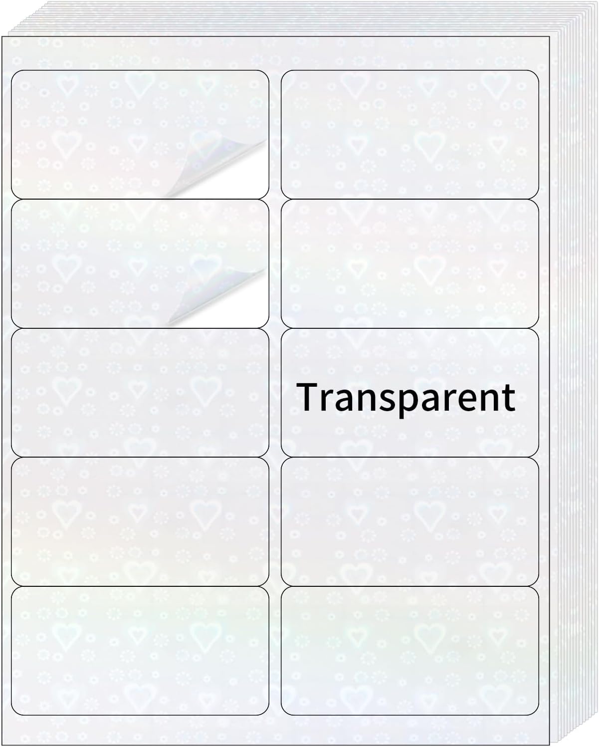 STARLIBOO Transparent Stickers Labels - 2" x 4" Clear Address Labels Mailing Stickers for Laser/Inkjet Printer 8.5"Ã11"- 20 Sheet (Clear Holographic Heart)
