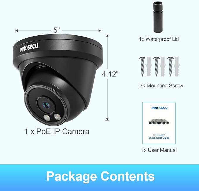 4MP Dome PoE Camera, Outdoor Indoor Security IP Camera, Human/Vehicle Detection, Waterproof IP67, 2.8mm Lens with Wide Angle 110°, Night Vision 100ft, Built-in Mic, IND4FR97A-B (Black)