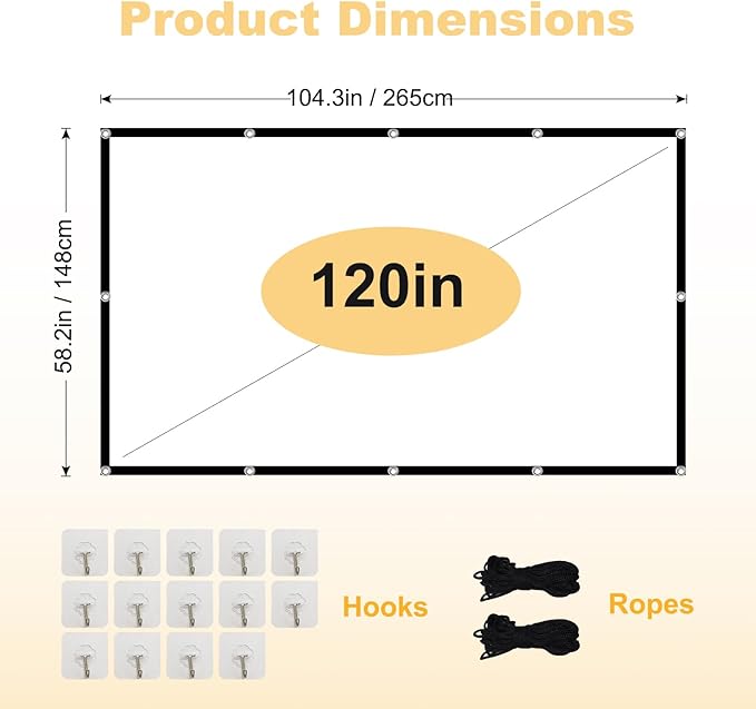 Foldable 120-inch Projector Screen,XINLEMY 4k 16:9 Anti-Crease Portable Washable Projector Backing Black Absorbs Light Movies Screens for Home Theater Backyard Indoor and Outdoor Camping