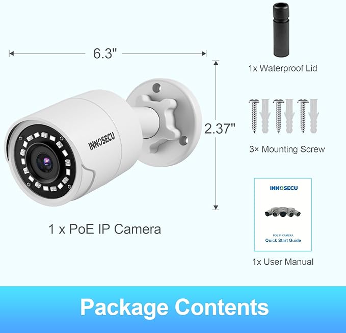 8MP AI PoE Camera, Bullet IP Security Camera Outdoor IP67, Face Detection, Human/Vehicle Detection, Night Vision up to 100ft, 2.8mm Lens Wide Angle 110°, Built-in Mic/Audio, INB8BR38F (White)