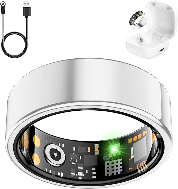 Smart Health Ring for Women Men, Fitness Tracker Ringwith Heart Rate, Blood Oxygen, Sleep Tracker, Step Tracker, No Subscription Fee,lP68 Waterproof Smart Ringfor iPhone & Android (Silver, 10#)