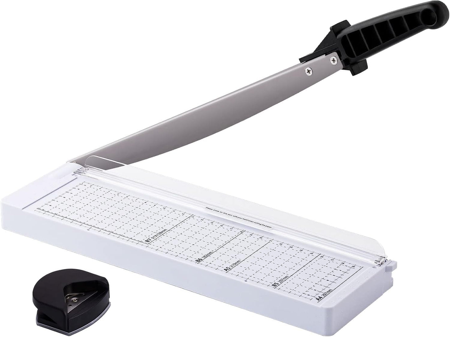 TIANSE Paper Trimmer 12â 8 to 12 Sheet Capacity Paper Cutter Guillotine with Safety Blade Lock Heavy Duty Plastic Base Paper Cutting Board for Home Office School White