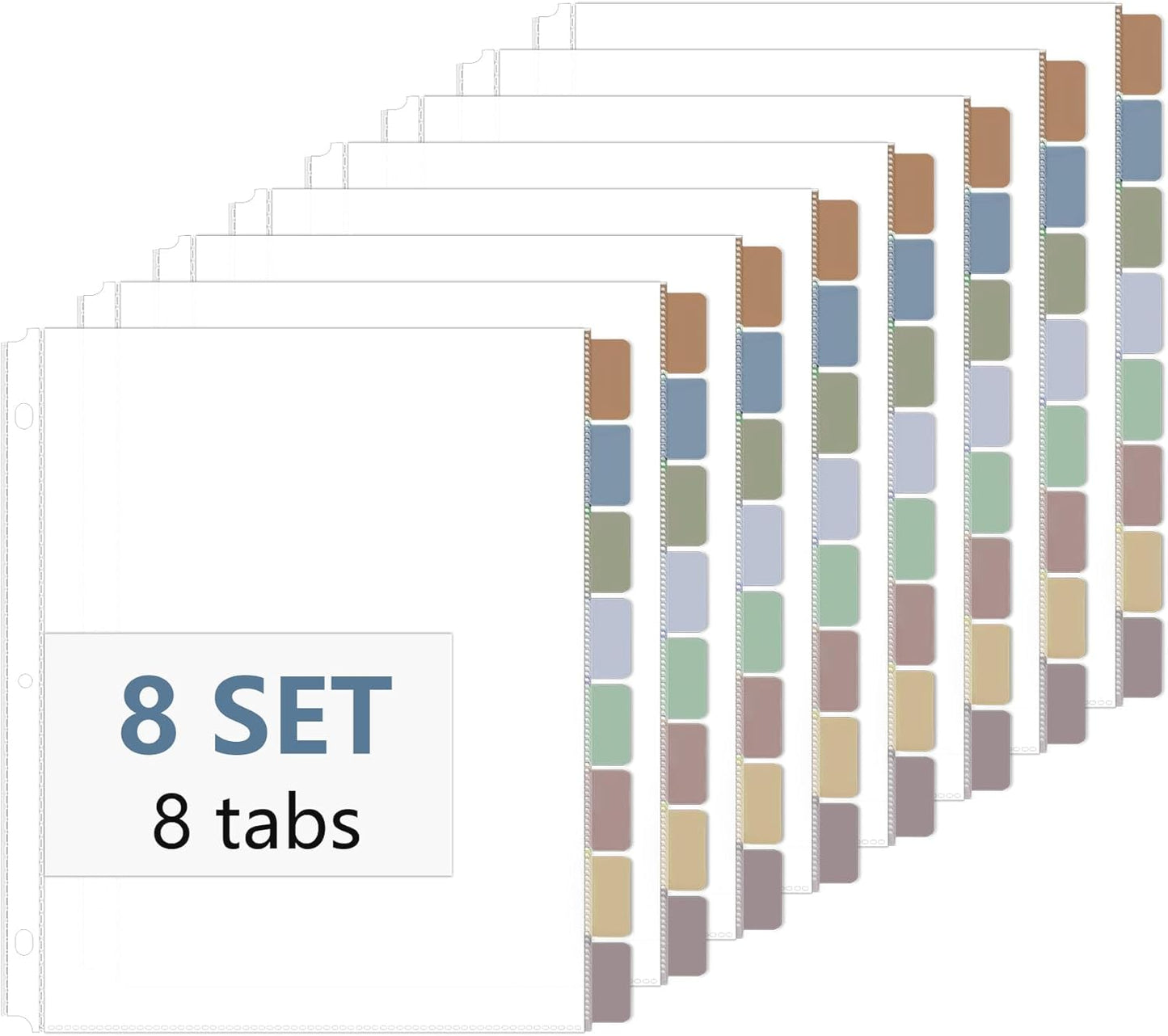 8 Set of 64 Pack Clear Binder Sheet Protectors for 3 Ring Binder Plastic Page Protector with 8 Tabs,Insertable Index Page Divider 8.5x11 Inchï¼Boho Colorï¼