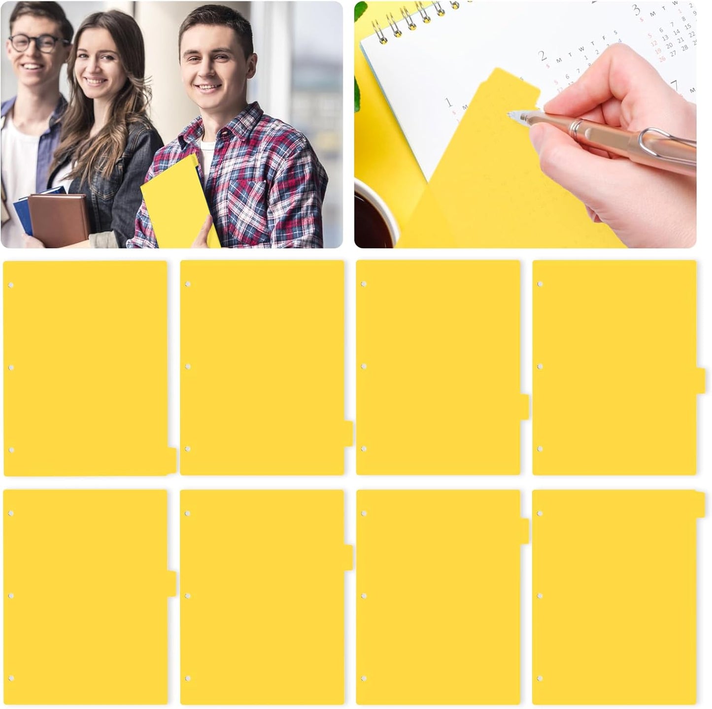 3 Ring Yellow Binder Dividers with 8-Tabs, A4 Blue Binder Dividers, Sturdy Plastic Divider, Aesthetic Divider for Binders, Suitable for Notebooks and Binders, 3 Hole Punch