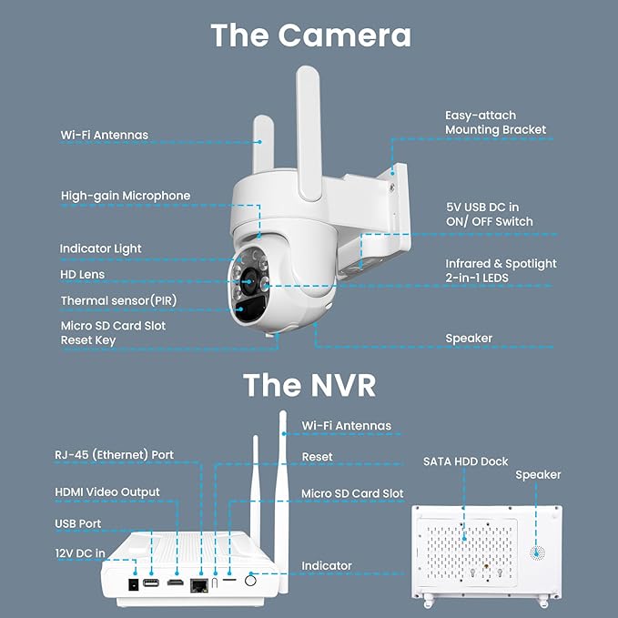 xmartO 100% Wire-Free Solar PTZ Home Security Camera System Wireless, 4-Set 2K 4MP QHD CCTV Camera Kit with 4K 10CH Expandable WiFi NVR and Past 90-Day Video Storage, All-Weather Solar Charge