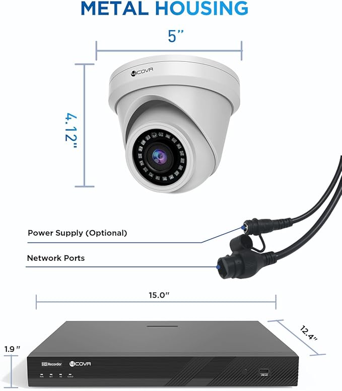 4COVR 4K 16 Channel Security Camera System for Business, 16CH NVR 4TB HDD, AI Human Vehicle Detection, 16x 8MP IP67 Dome Commercial IP PoE Camera with Mic, Night Vision, 24/7 Recording, LY97AX8M1616
