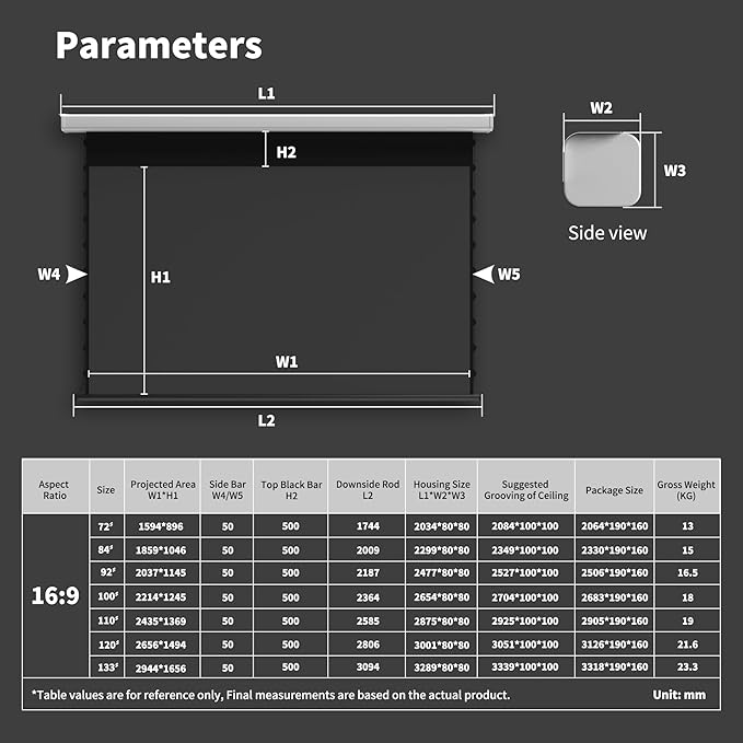 QuadraArc Motorized Projector Screen, Gray Crystal 4K Electric Drop Down Screen, Wall & Ceiling Mount, Compatible with ST/LT Projectors up to 1600 ANSI Lumens 84"