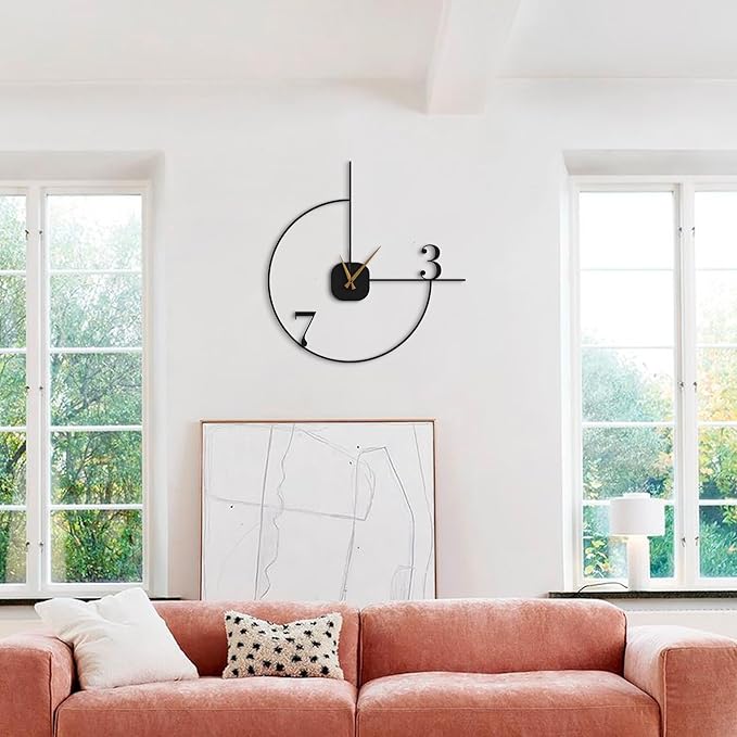 Minimalist Large Wall Clock 24-Inch – Black Metal, Silent Non-Ticking Quartz, Sleek Contemporary Design for Living Room, Entryway, Office