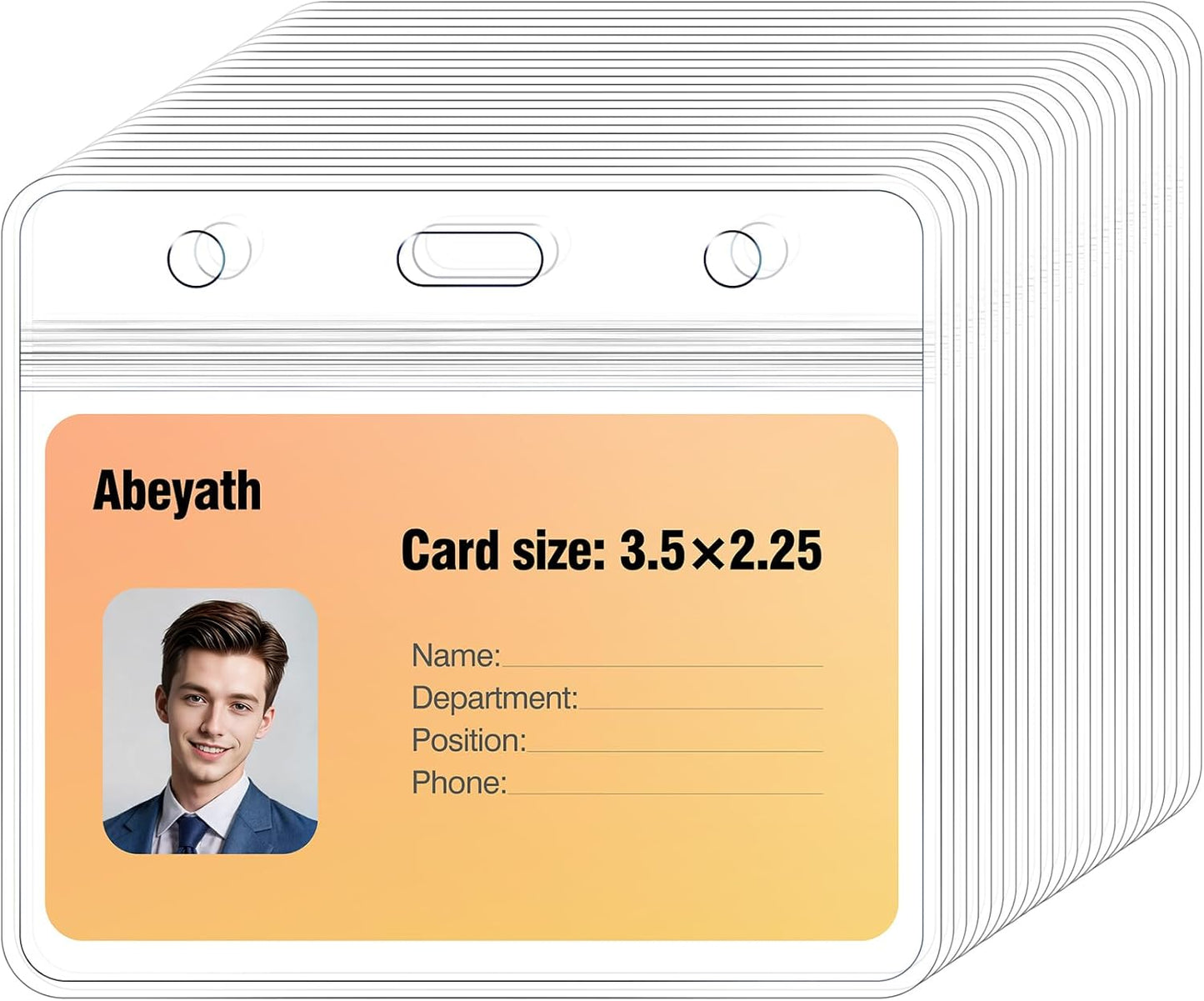 100 Pack Extra Thick ID Card Name Badge Holder Heavy Duty Waterproof Clear Plastic PVC Horizontal Sleeve Pocket Resealable