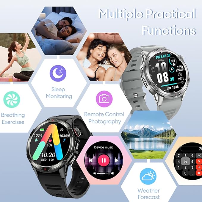 AOLON Smart Watch for Men (Answer/Make Call with 1.43'' AMOLED Display, IP68 Waterproof, 30+ Days Battery Life with100+Sport Modes Fitness Watch, Compass, Heart Rate, SPO₂ & Sleep Monitor(Khaki)