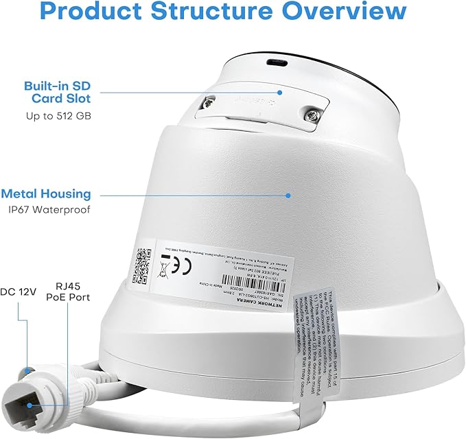4K IP Camera Turret 8MP PoE Camera Outdoor, Security Camera with Human Vehicle Detection,98ft Color Night Vision,2.8mm 115ยฐ Wide Angle Lens,Built-in Mic,512GB Card Slot