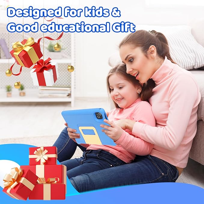 Gleeso Kids Tablet, Android 15 Tablet for Kids 10 inch Octa-Core with Case, 128GB 1TB TF Card Expandable for Toddler Children, Parental Control, Dual Camera, WiFi,Gift(Blue)