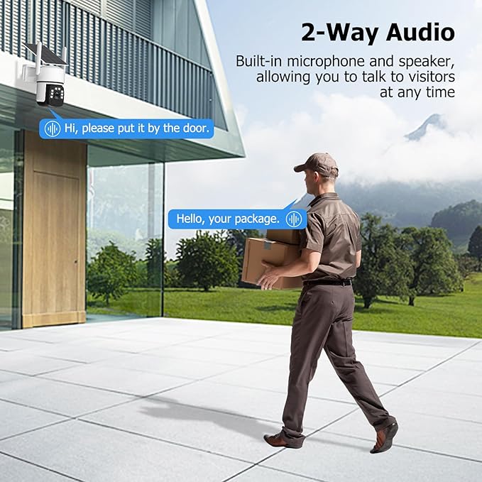 Solar Security Cameras Wireless Outdoor, 2 Cam-Kit, 4MP Home Security System with Color Night Vision, 2.4G & 5G WiFi, 360° Pan & Tilt, 64GB Local Storage, No Subscription, Motion Detection, Spotlight