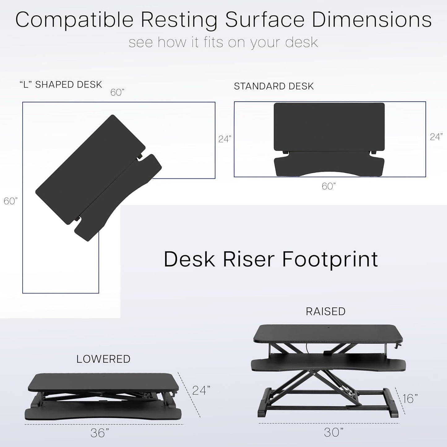 VIVO 36 inch Desk Converter, K Series, Height Adjustable Sit to Stand Riser, Dual Monitor and Laptop Workstation with Wide Keyboard Tray, Gray Top, Black Frame, DESK-V036KG