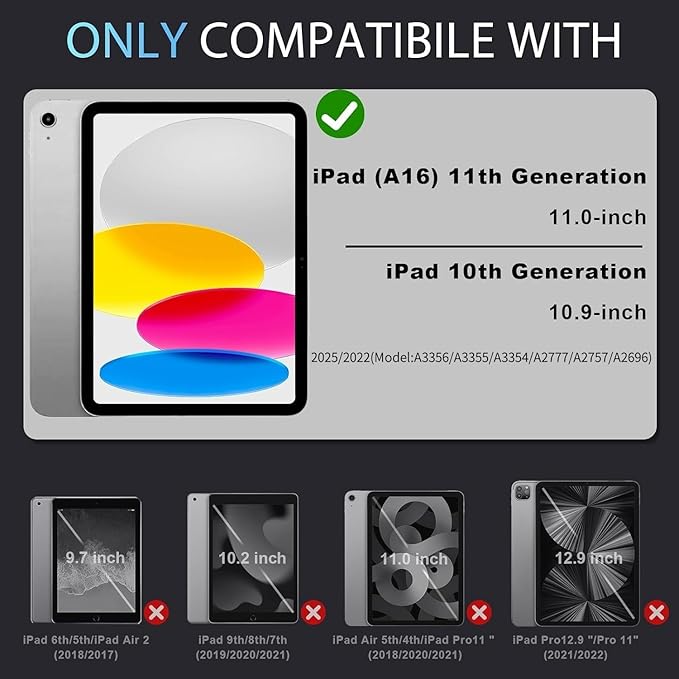 Case for iPad (A16) 11th/10th Generation 11.0/10.9 Inch with Screen Protector/360° Rotating Stand/Shoulder Strap/Pencil Holder,Military Grade Shockproof iPad Case 10th Generation,Navy Red