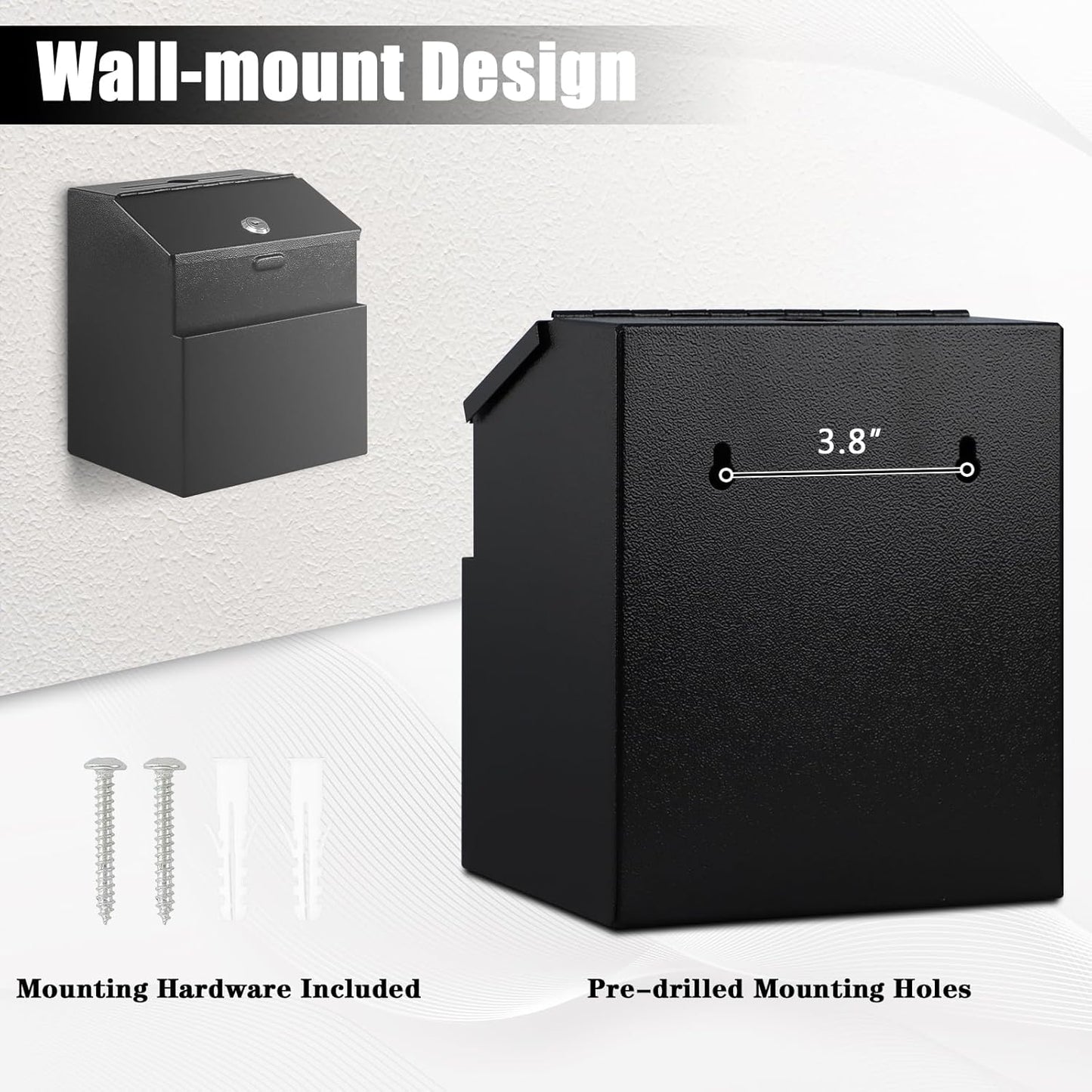 KYODOLED Suggestion Box with Lock and Slot, Metal Wall Mounted Money Key Drop Box with 100 Free Suggestion Cards, Donation and Collection for Fundraising, Black, 2Pack