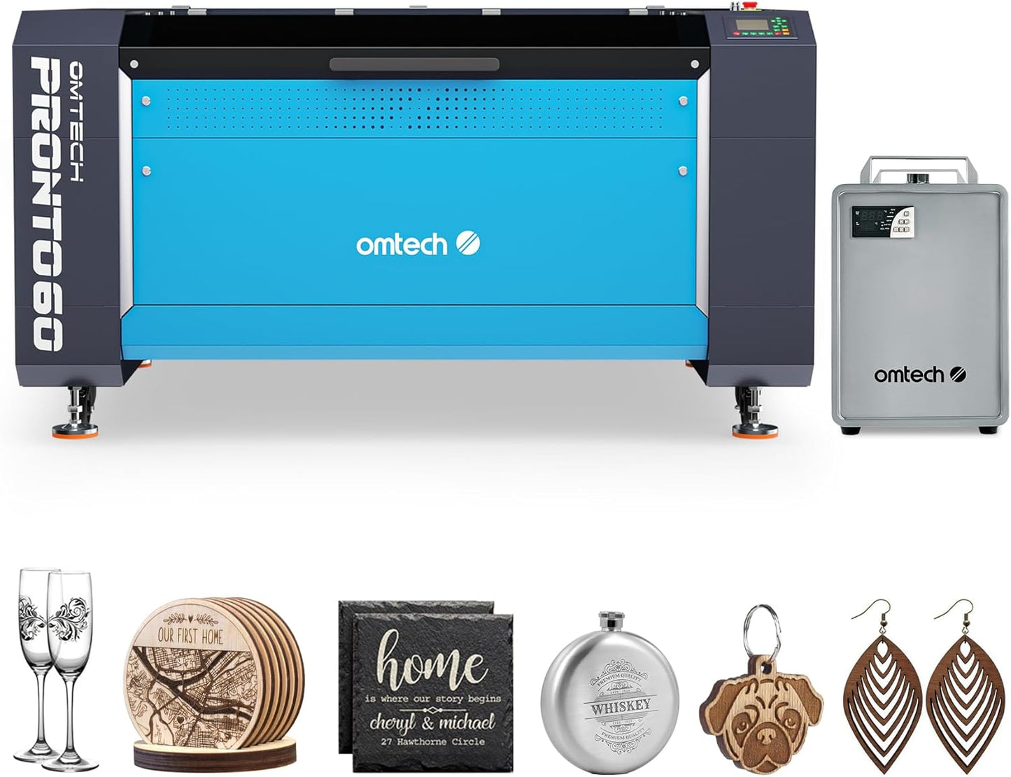 OMTech Pronto 130W CO2 Laser Engraver with Water Chiller | 51" Ã 35" Laser Cutting Machine with Autofocus | 2-Way Pass, Air Assist, Red Dot Pointer | Ideal for Wood, Glass, Acrylic, and More