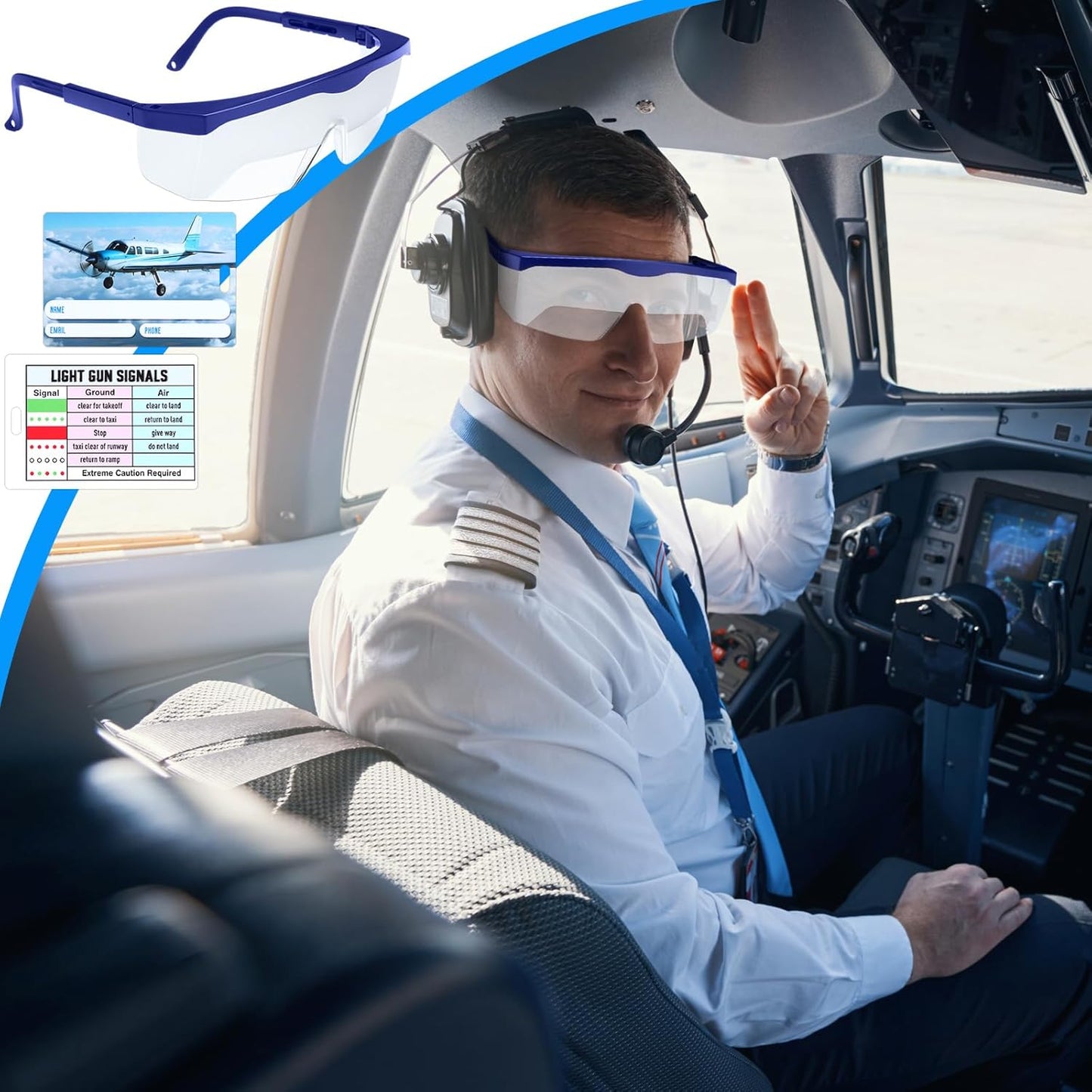 Aviation Flight Training Glasses Adjustable View Limiting Goggles Device with Glasses Box and Tag (Blue)