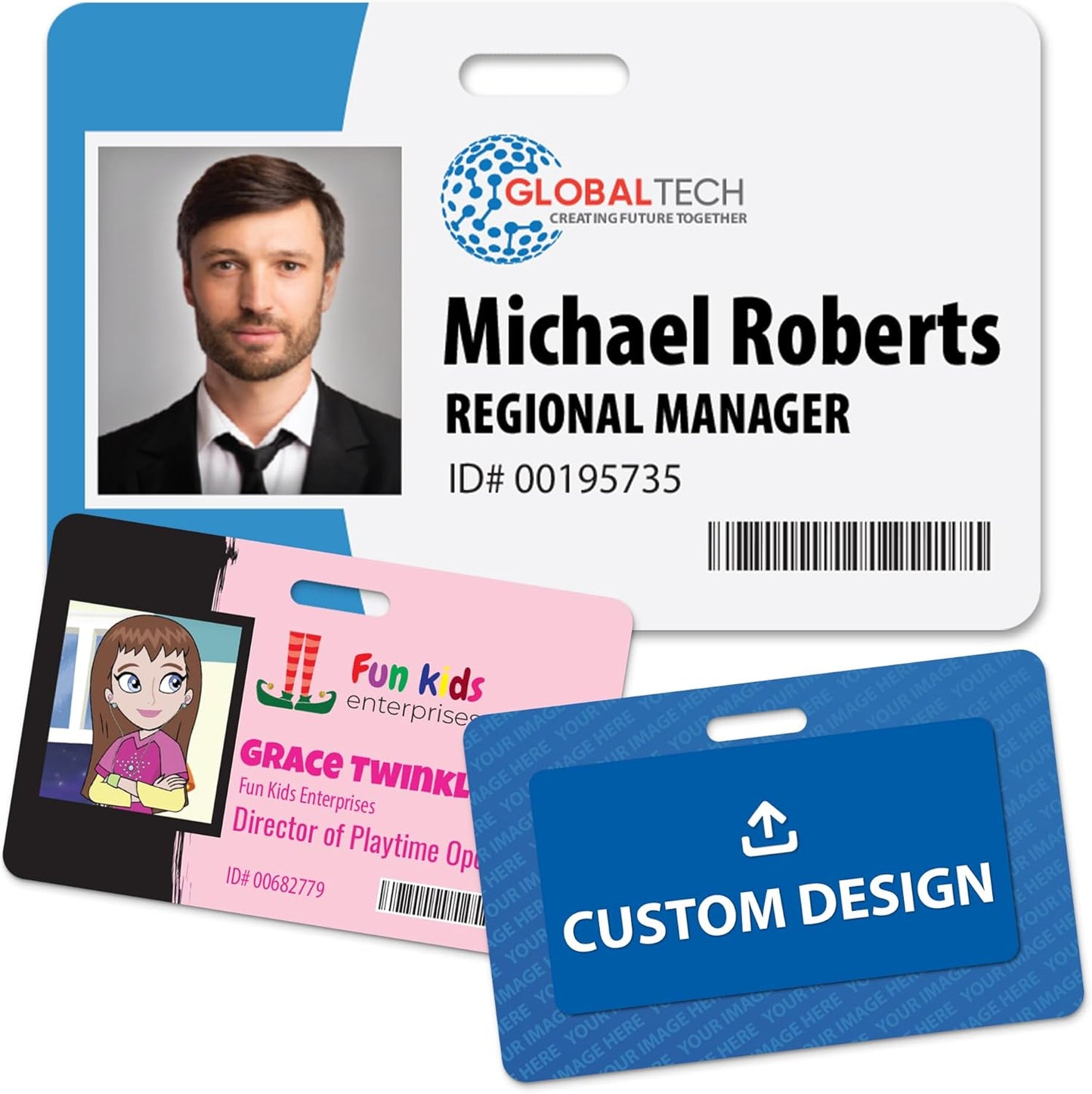 Custom Print Employee ID Badge, Double Sided with Name, Photo, Logo, and Barcode â Unique Photo ID Card Solution (ID Horizontal)