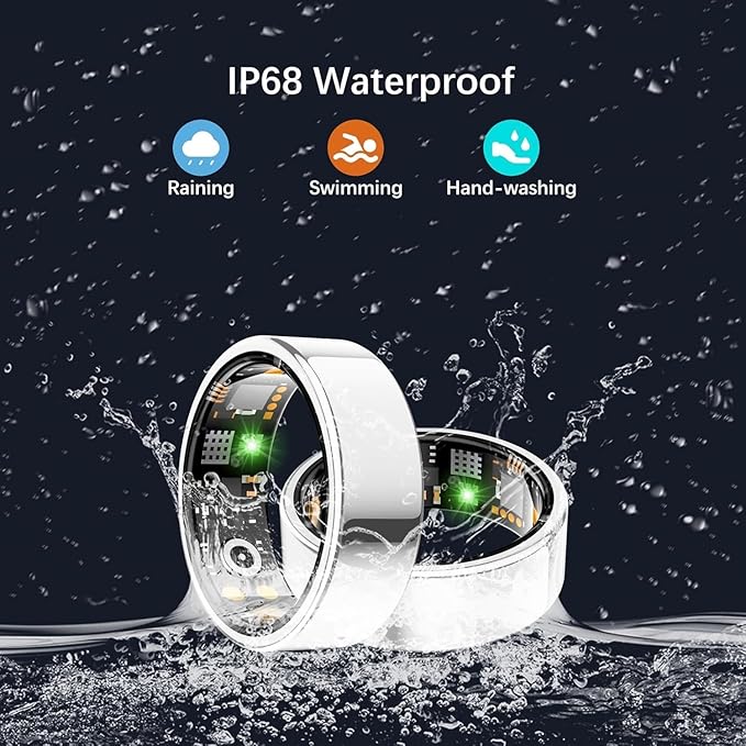 Health Tracker Ring, Smart Health Ring for Women Men with Heart Rate, Blood Oxygen, Sleep Monitor, Steps,Calories, No Subscription Fee, IP68 Waterproof Smart Ring for iPhone & Android (Silver, 7#)
