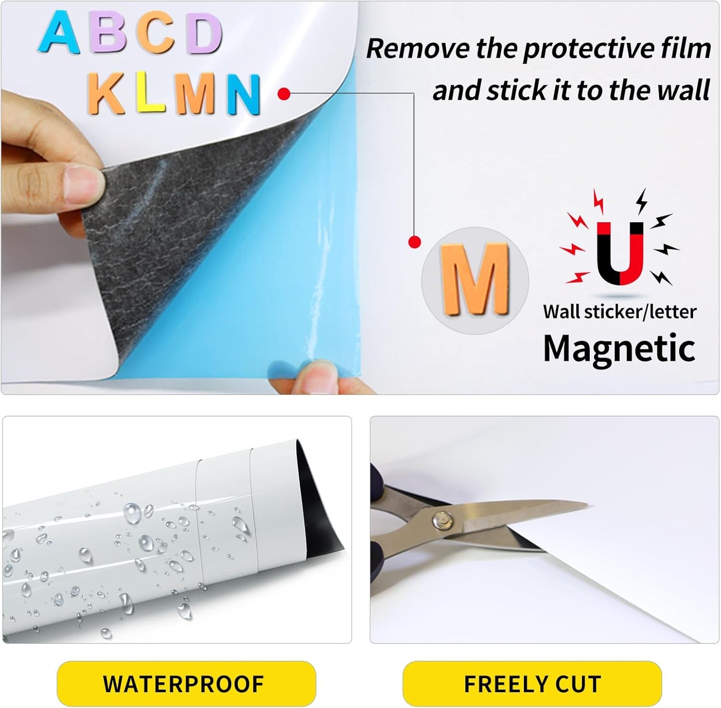Magnetic Whiteboard Contact Paper 24" x 48" Peel and Stick Dry Erase White Board for Wall Self-Adhesive Decal Wallpaper Sticker for Office, Home, with Marker, Eraser and Magnet