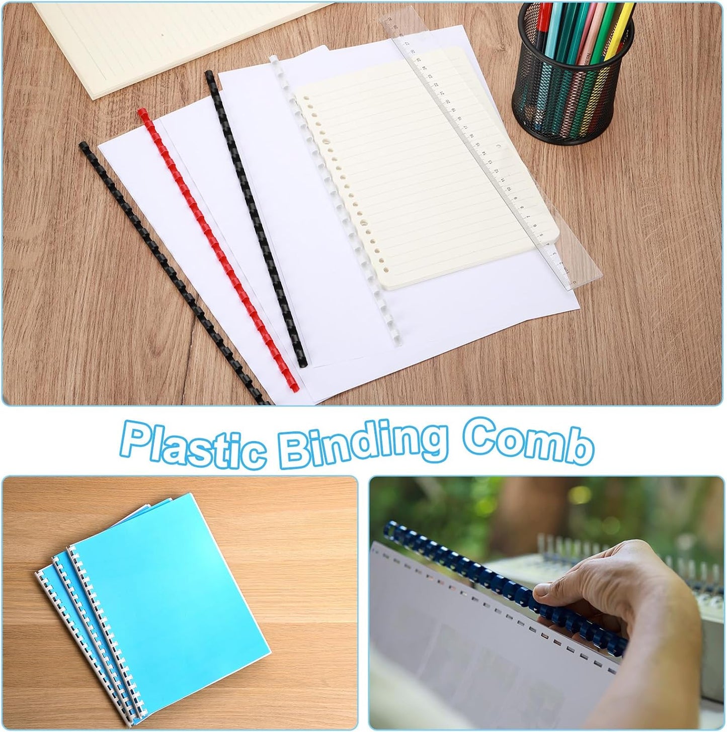 PATIKIL 51mm (2") Plastic Binding Combs, 50 Pcs 21 Rings Comb Binding Spines 450 Sheet Capacity Letter Size for Binding Paper Sheets Notebook Calendar Picture Album, Blue