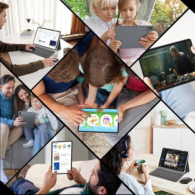 2026 12 Inch Tablet, Android 15 Tablet with Keyboard - 24GB RAM, 256GB ROM, 2TB Expand, 2000x1200 Screen, Octa-Core, 8+16MP Camera, 8000mAh, 5G Wifi, 2K Tablet with Case, Stylus, Mouse (Black Case)