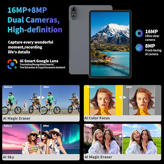 2026 12 Inch Tablet, 24GB(8+16) RAM+256 Storage(Expand to 2TB), Android 15 Tablet with Keyboard, Octa-Core, 2K 2000x1200 Display, 16MP Dual Camera, 8000mAh, 5G WiFi,GPS,Bluetooth 5.0(Pink)