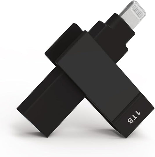 1 TB Apple MFi Certified Black iXflash Backup Photo Stick 2-in-1 USB Type A & Lightning, USB for iPhone, iPad, External Photo Storage for iPhone and Computer