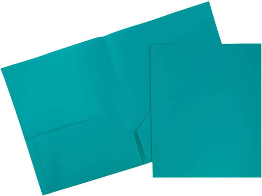 JAM PAPER Plastic 2 Pocket POP Folders - Durable School Folders - Teal Blue - 6/Pack