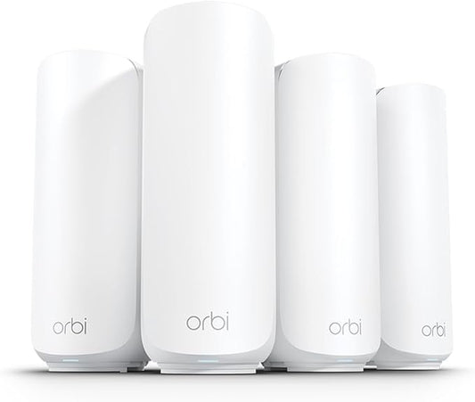 NETGEAR Orbi 370 Series Dual-Band WiFi 7 Mesh Network System for Home (RBE374) - Wireless Router + 3 Extenders, Security Features, 5 Gbps, Covers 8,000 sq.ft., 70 Devices, 2.5GB Internet Port, BE5000