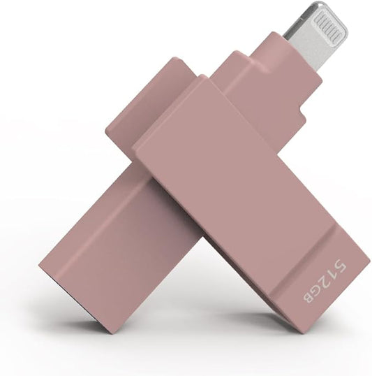 512 GB Apple MFi Certified Morandi Pink iXflash Backup Flash Drive 2-in-1 USB for iPhone, iPad, and Computer, USB Type A & Lightning, External Storage Device