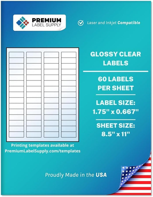 Premium Label Supply Glossy Clear Return Address Labels â 1.75" x 0.6667" â Laser/Inkjet Compatible â (60 per Sheet), 1000 Sheets â 60,000 Total Adhesive Labels