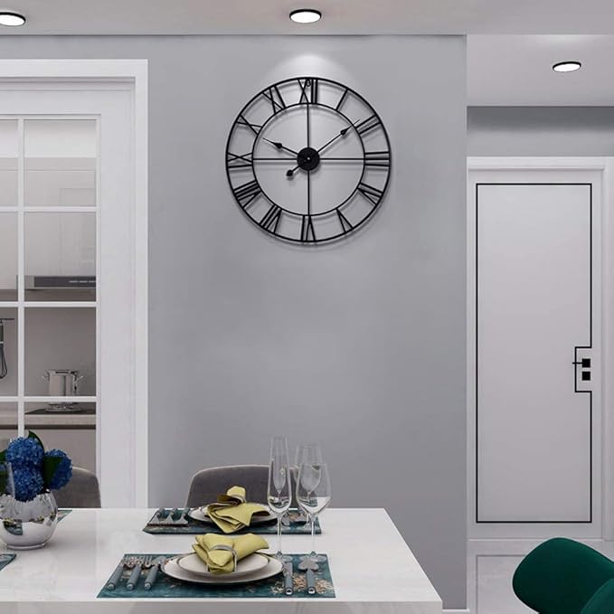 Large Wall Clocks for Living Room Decor, 16 Inch Round Black Metal Silent Non Ticking Battery Operated Jumbo Numerals Modern Vintage Decorative Clock Wall for Bedroom,Kitchen,Office,Farmhouse