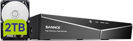 16 Channel Security CCTV DVR with 2TB Hard Drive, SANNCE 1080P 5-in-1 Hybrid Video Recorder for 2MP TVI AHD CVI CVBS Analog IP Security Cameras, Motion Alerts, Remote Access, 24/7 Recording