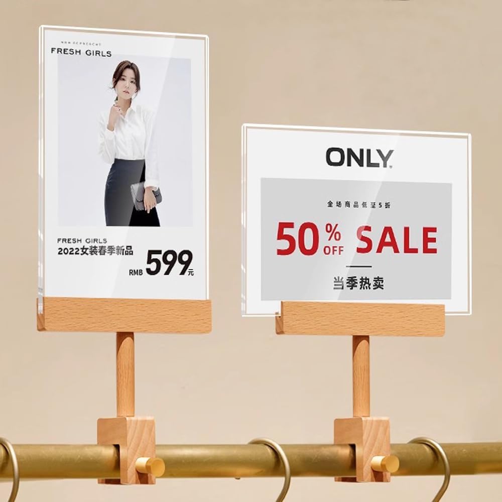 Acrylic Sign Holder with Clamp Double Head Display with Acrylic Frame Sign Holder Price Tag Clip for Clothing Stores (Horizontal A4 297×210mm/11.69×8.27inches)