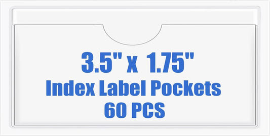 Origin-Joy 60 PCS Self Adhesive Index Card Pockets with Top Open, Clear Plastic Label Holder for Notes, Library and Business, Adhesive Label Pockets & Card Holder (3.5 x 1.75 inch)