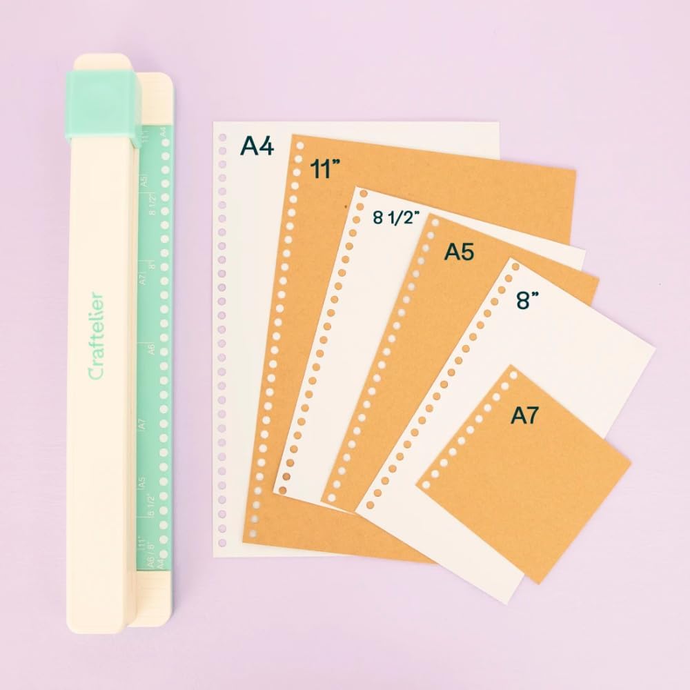 Craftelier - 30 Holes Binding Machine for Planners - A4, A5, A6, A7 and US Letter Size Formats - with 6 Spines of Black and White Tones - 5 Sheet Capacity Punch for Notebooks Making and Scrapbooking