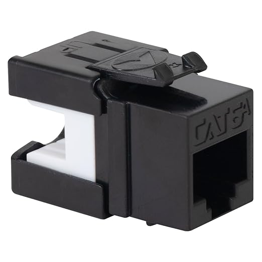 ICC CAT6A Keystone Jack with Slim Profile 180 Degree Punch Down, 10Gbps RJ45 UL Listed PoE++ TAA Compliant for Wall Plate or Patch Panel, Works with JackEasy Termination Tool, Black