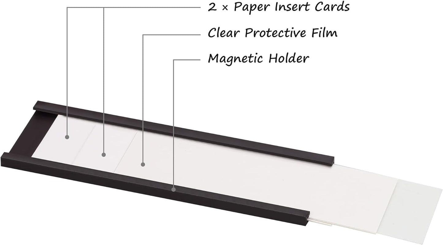 Realth C Channel Magnetic Label Holders 70 Pack 1'' x 3'' with Paper Inserts and Clear Plastic Protectors, Magnetic Data Card Holders File Cabinet Labels for Metal Racks and Shelves