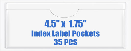 Origin-Joy 35 PCS Self Adhesive Index Card Pockets with Top Open, Clear Plastic Label Holder for Cards of Note, Library and Business, Adhesive Label Pockets & Card Holder (4.5 x 1.75 inch)