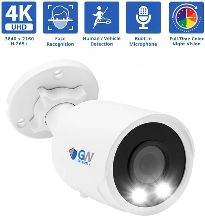 GW 4K Outdoor/Indoor Face Recognition/Human/Vehicle Detection AI Security Camera System, 16 Channel 12MP PoE NVR, 16 x 4K UltraHD Smart AI IP Microphone Bullet Camera, 24-7 Video & Audio Recording