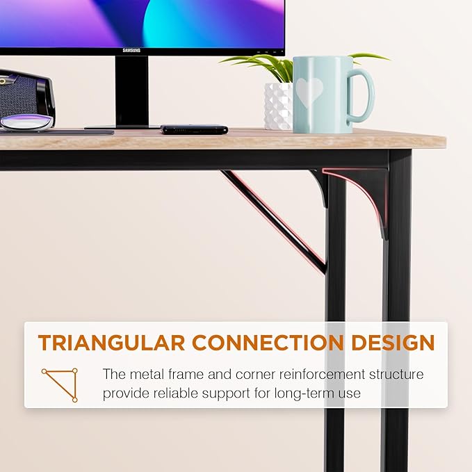 PayLessHere | 32 Inch Computer Desk | Nature | Office Desk with Metal Frame, Adjustable Feet | Water-Resistant, Scratchproof Surface | Sturdy Writing Table for Home Office or Study | Pack of 1