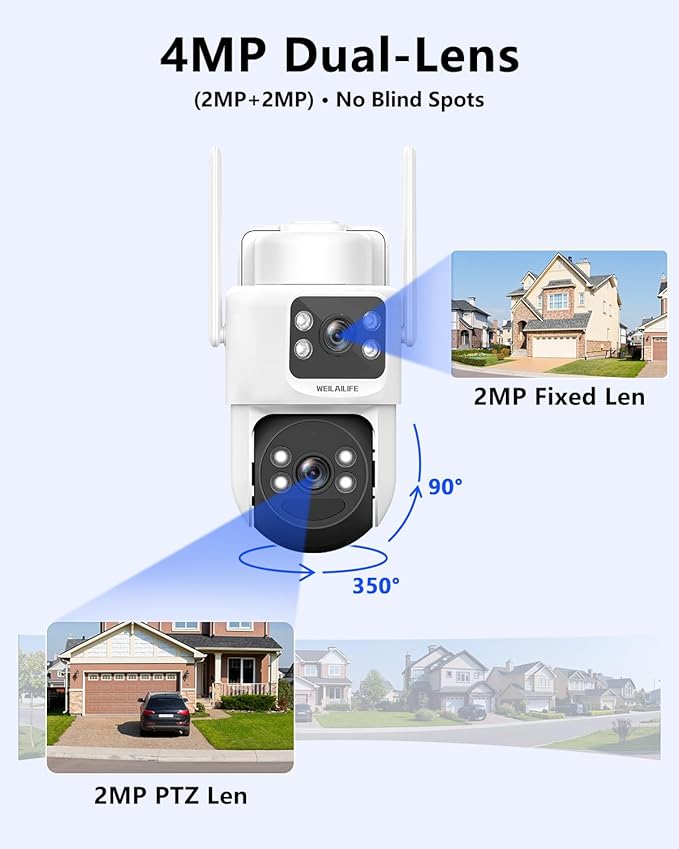 WEILAILIFE 【Auto Tracking & 2-Way Audio】 WiFi Home Video Surveillance Systems, Security Cameras Wireless Outdoor, Solar Powered PTZ Security Camera System DVR Kits